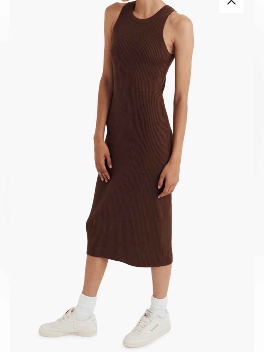Madewell Chocolate Brown Ribbed Sleeveless Midi Dress